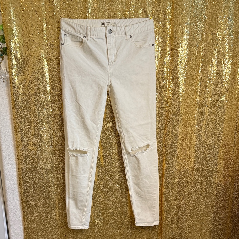 Free People Cream Skinny Jeans